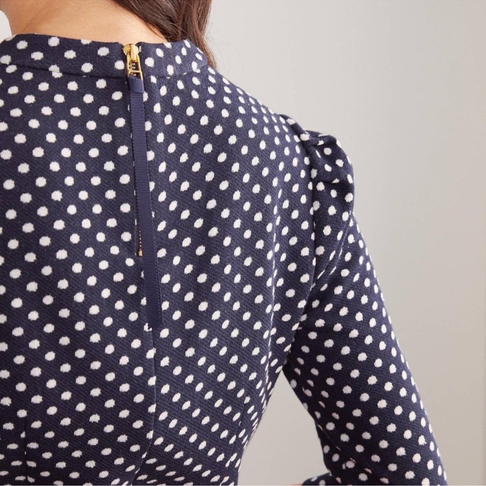 Boden Aria Jersey Jacquard Top Navy Ivory Spot Size 8 - Picture 5 of 14